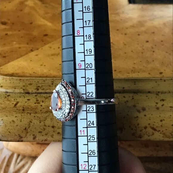 Natural Orange Garnet Sterling Silver Teardrop Ring Size 10 - Picture 4 of 9